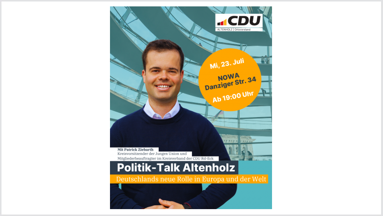 Politik-Talk Altenholz 23.07.2025 Patrick Ziebarth CDU Altenholz NOWA Kitchen & Bar Danziger Str. 34 24161 Stammtisch Altenholz